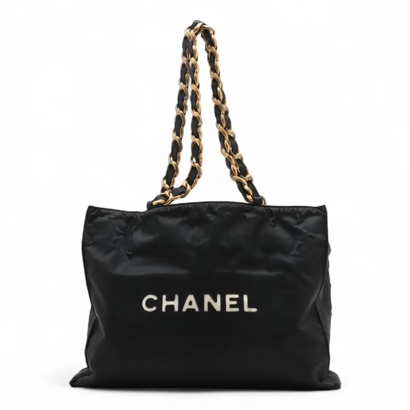 Chanel Vintage Coco Mark Nylon Chain Tote Bag Black Gold Metal - Picture 11 of 11